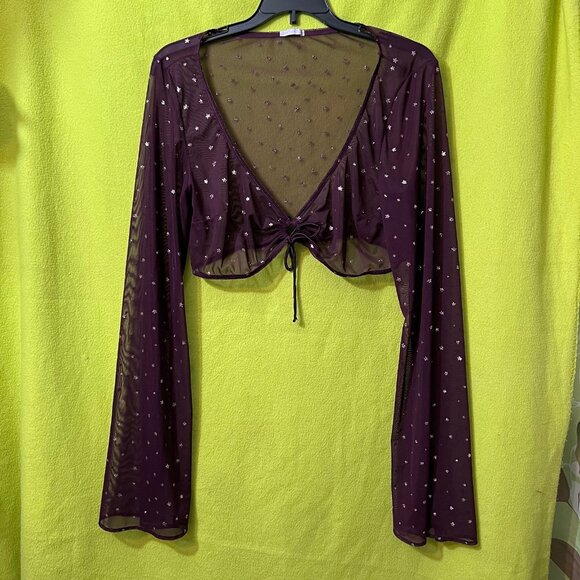 Savage x Fenty Mesh Star Burgendy Crop Top Lingerie - Picture 1 of 7